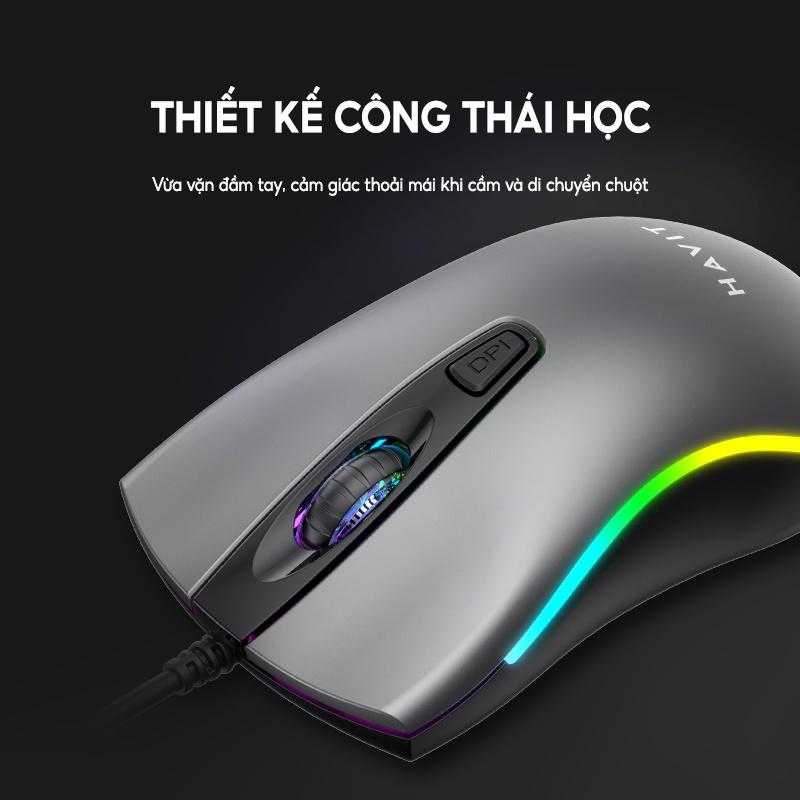 Chuột Có Dây Văn Phòng HAVIT MS72 Độ Nhạy Lên Đến 1200 DPI , Có Đèn RGB - Hàng Chính Hãng