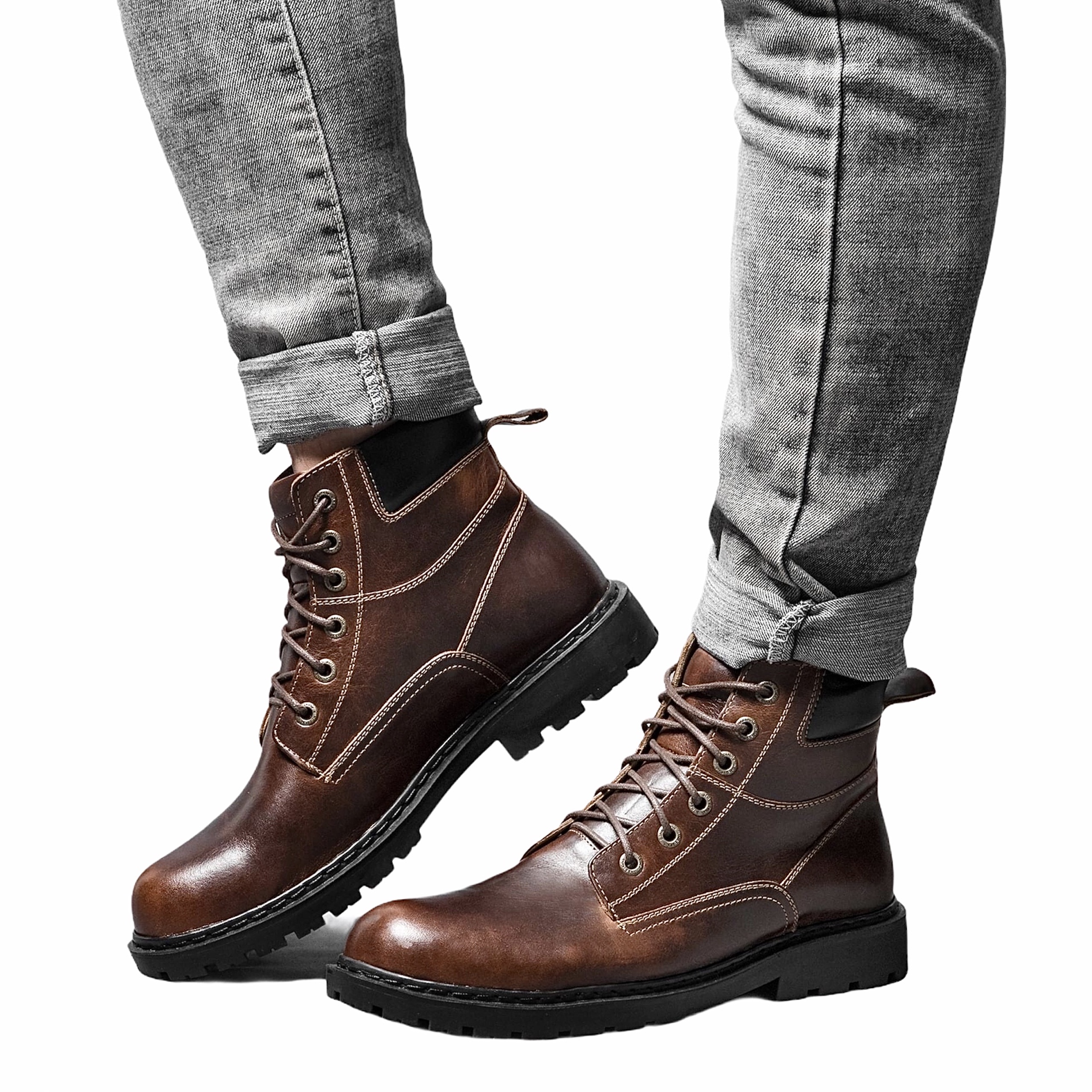 Giày Boots Nam Cổ Cao Da Bò Thật 100% Cao Cấp HN612 Nâu Size 38 - 44