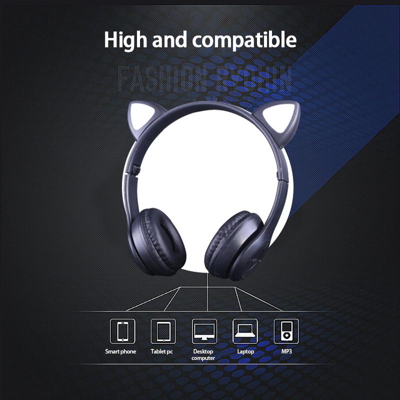 Dạ Quang Tai Nghe Tai Nghe Không Dây Bluetooth LED Tai Nghe Tai Mèo Hợp Thời Trang Dễ Thương Nhạc Điện Thoại Di Động Máy Tính Có Micro Mới