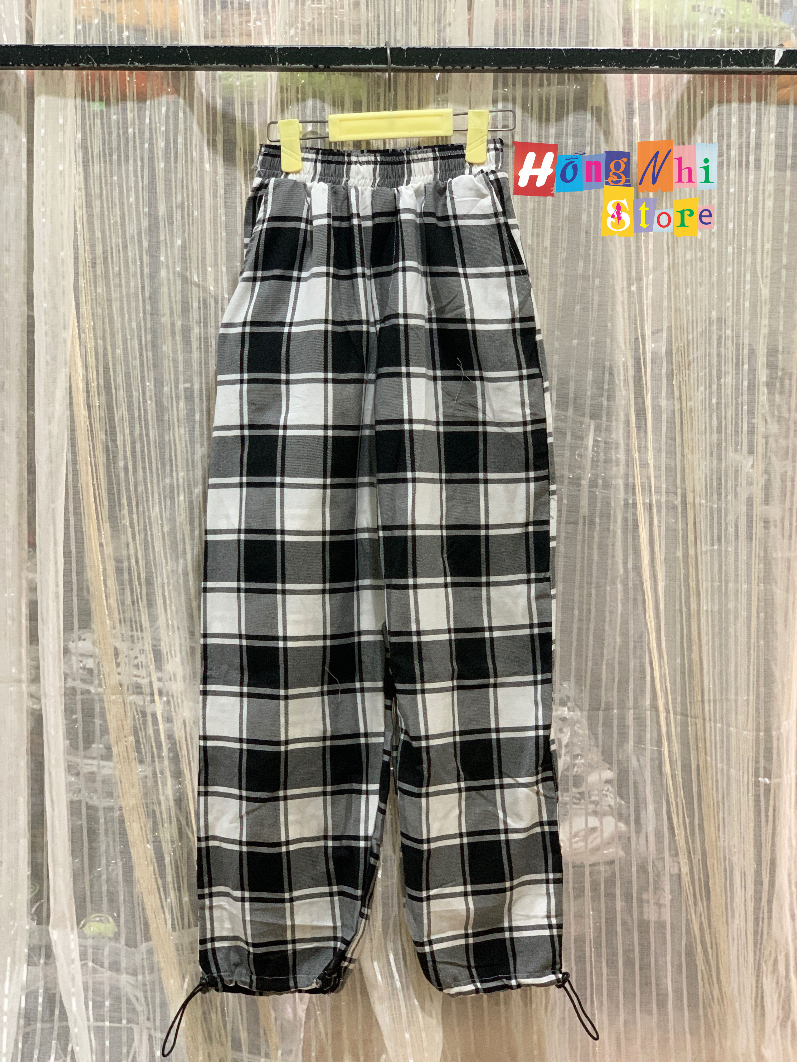 QUẦN CARO DÂY RÚT LAI MÀU ĐEN - QUẦN CARO LƯNG THUN BO LAI LONG CARO PANT UNIEX - MM