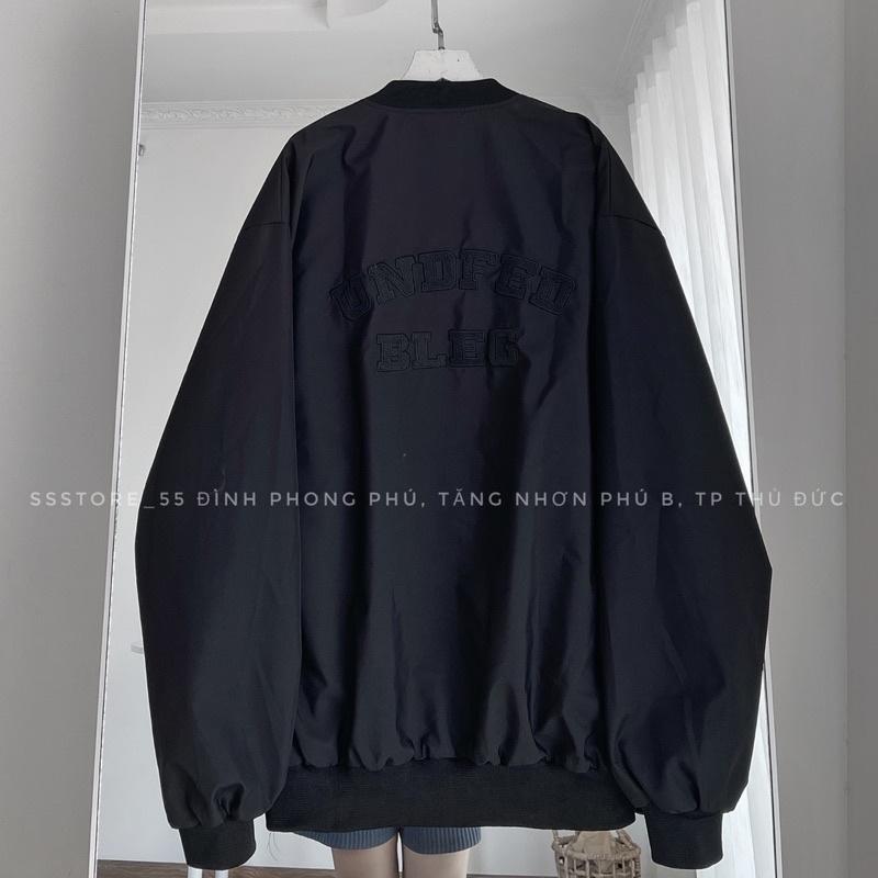 Áo Bomber dù 2 lớp B màu đen form rộng unisex nam nữ