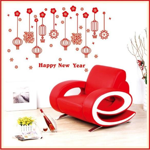 Decal trang trí Tết - Rèm dây lồng đền sợi đỏ