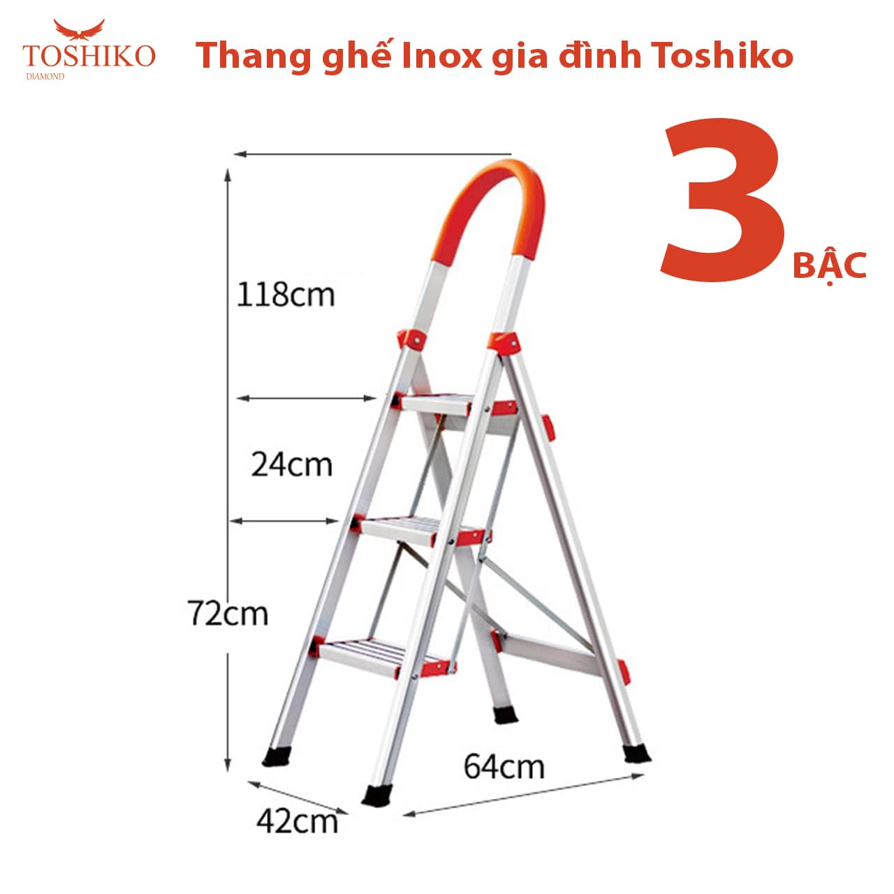 Thang Nhôm Ghế Tay Vịn 3,4,5,6,7 bậc chính hãng Toshiko Nhật Bản Bảo Hành 3 Năm