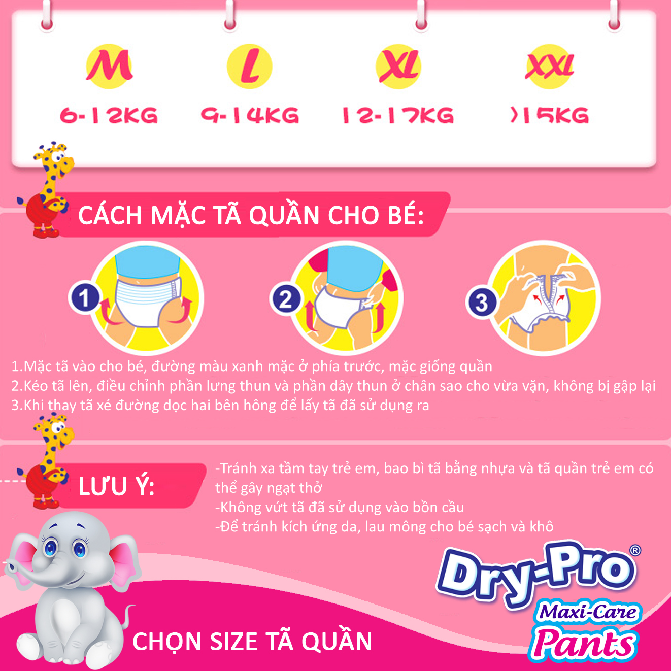Combo Tã/bỉm quần Dry-Pro M20 + tặng 1 gói khăn ướt Pur 80 tờ cho bé