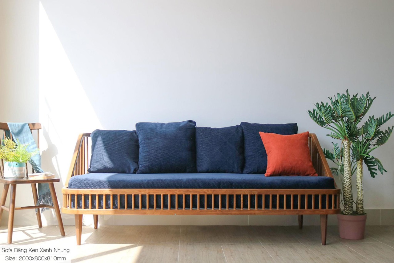 Sofa băng gỗ nệm Tundo Model 2024 Dài 2m x 80 x 81 cm bao gồm 4 gối tựa vuông