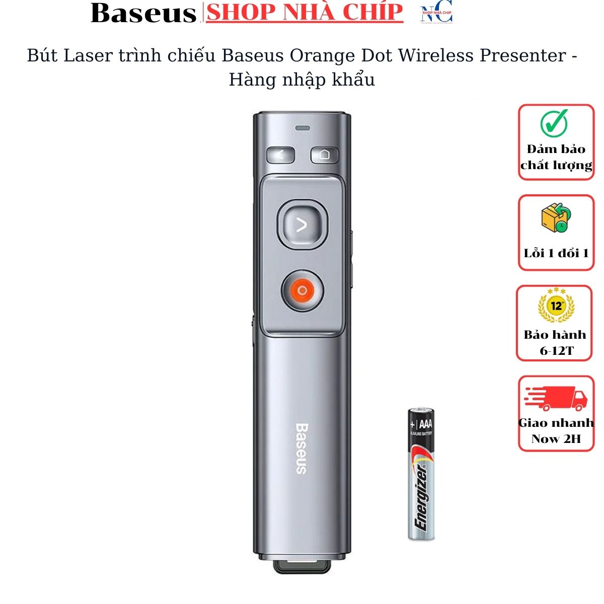 Hình ảnh Bút Laser trình chiếu Baseus Orange Dot Wireless Presenter - Hàng nhập khẩu