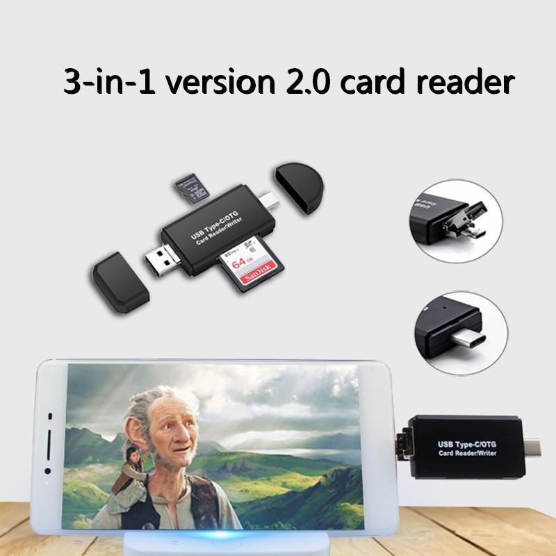 Đầu đọc thẻ nhớ tốc độ cao hai cổng USB/Micro USB/ type C 3 trong 1 tiện lợi