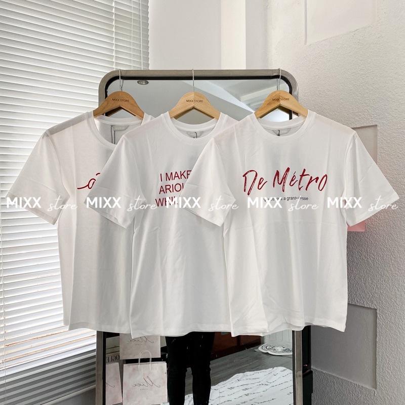 Áo thun nữ in chữ đỏ chất cotton phom suông rộng trẻ trung