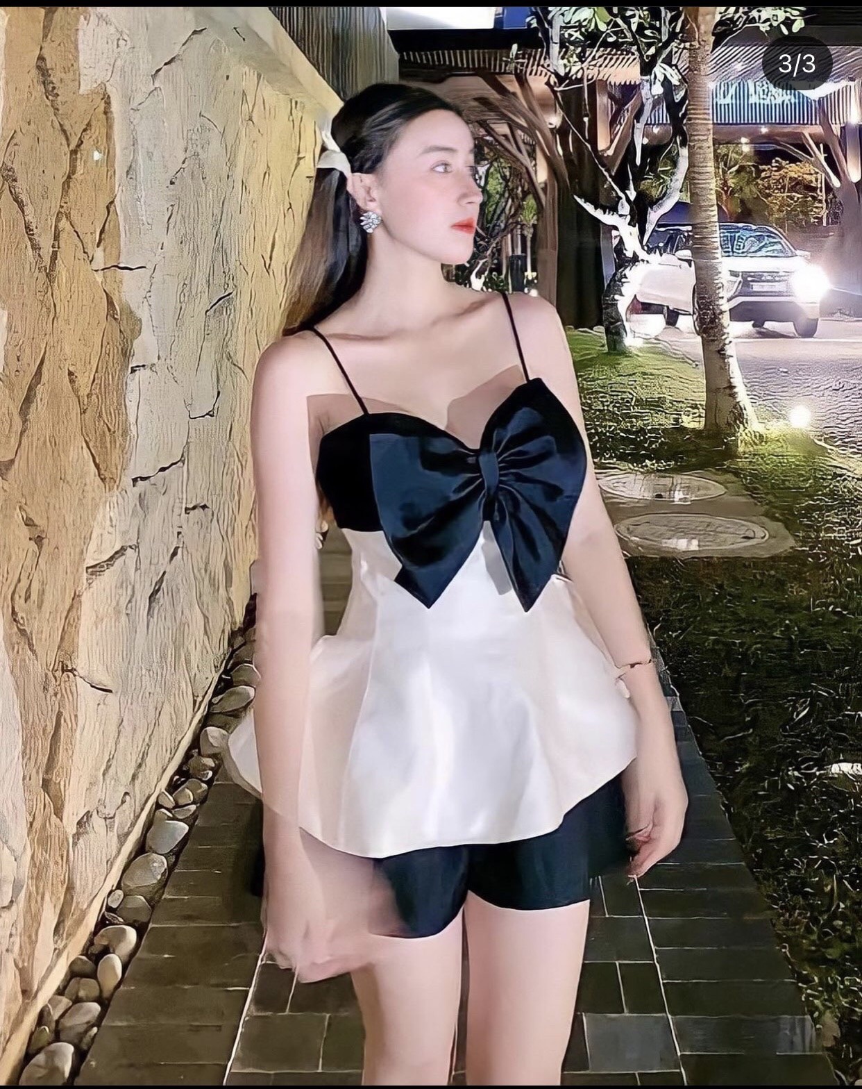 Set áo 2 dây nơ ngực kèm quần short sang chảnh