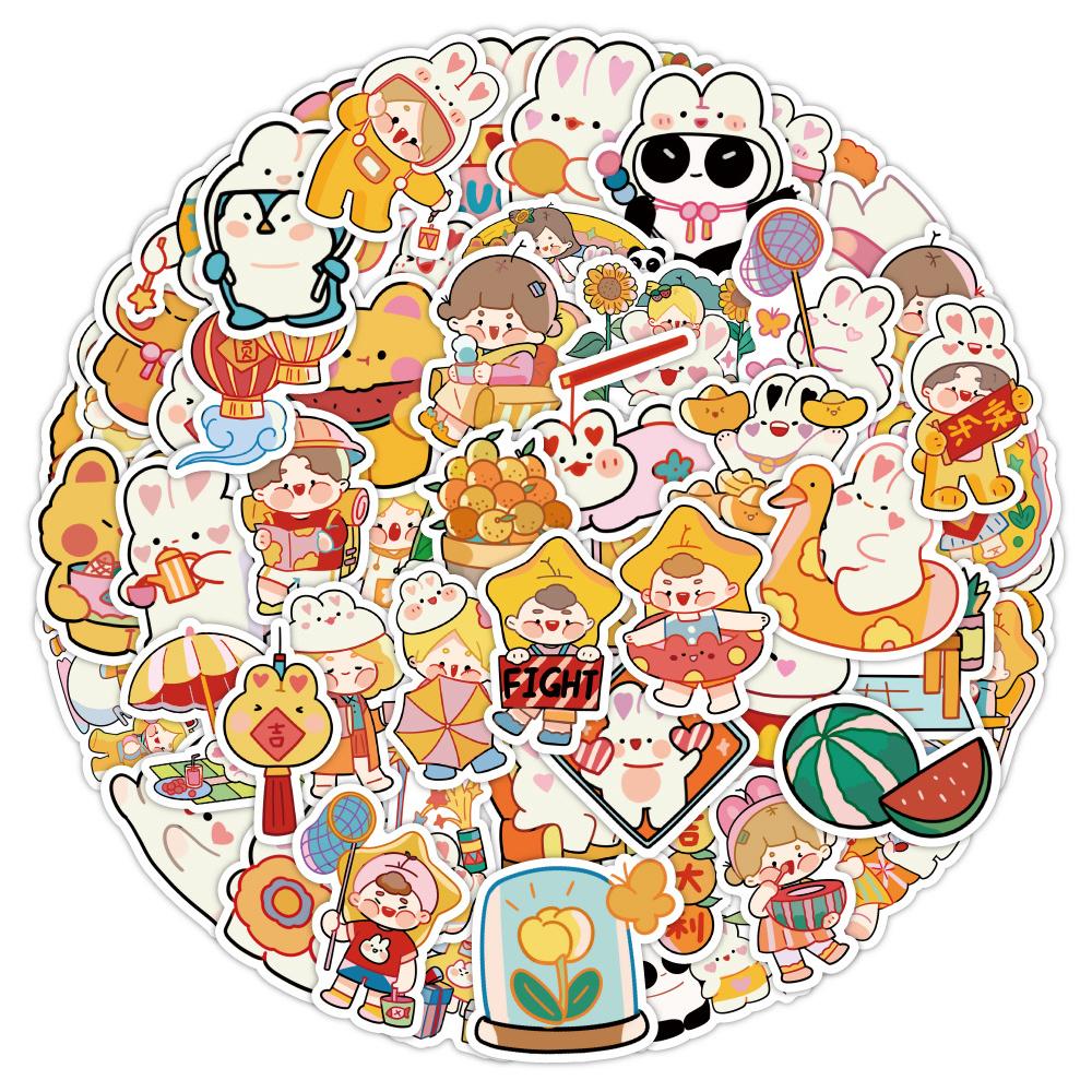 Sticker EM BÉ NĂM MỚI CHIBI hoạt hình cute trang trí mũ bảo hiểm,guitar,ukulele,điện thoại,sổ tay,laptop-mẫu S107