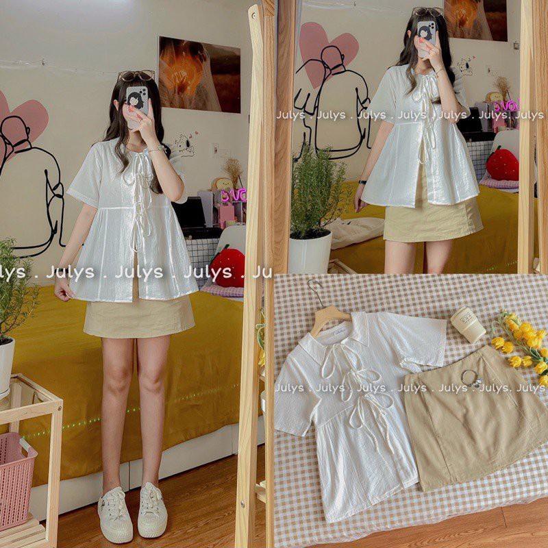 Set áo chân váy babydoll trắng buộc dây (có bán rời) Set áo babydoll kèm chân váy chữ a siêu cute