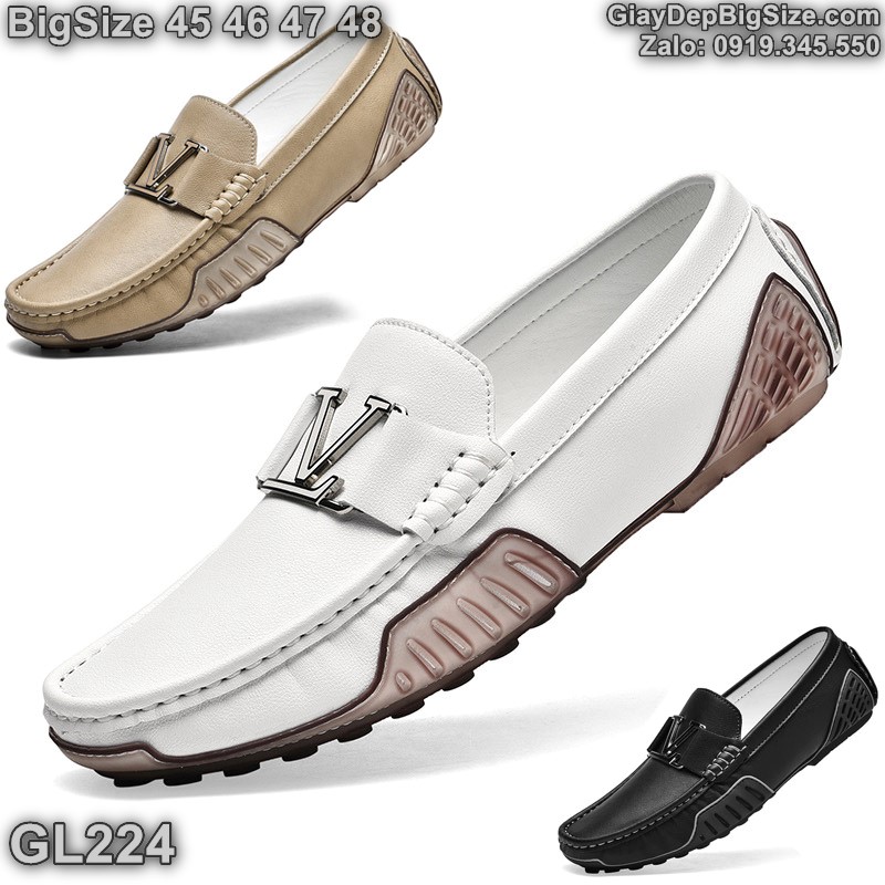 Giày mọi xỏ da thật, giày lười cỡ lớn 45 46 47 48 cho nam cao to chân ú bè. Big size slip-on shoes for wide feet - GL224