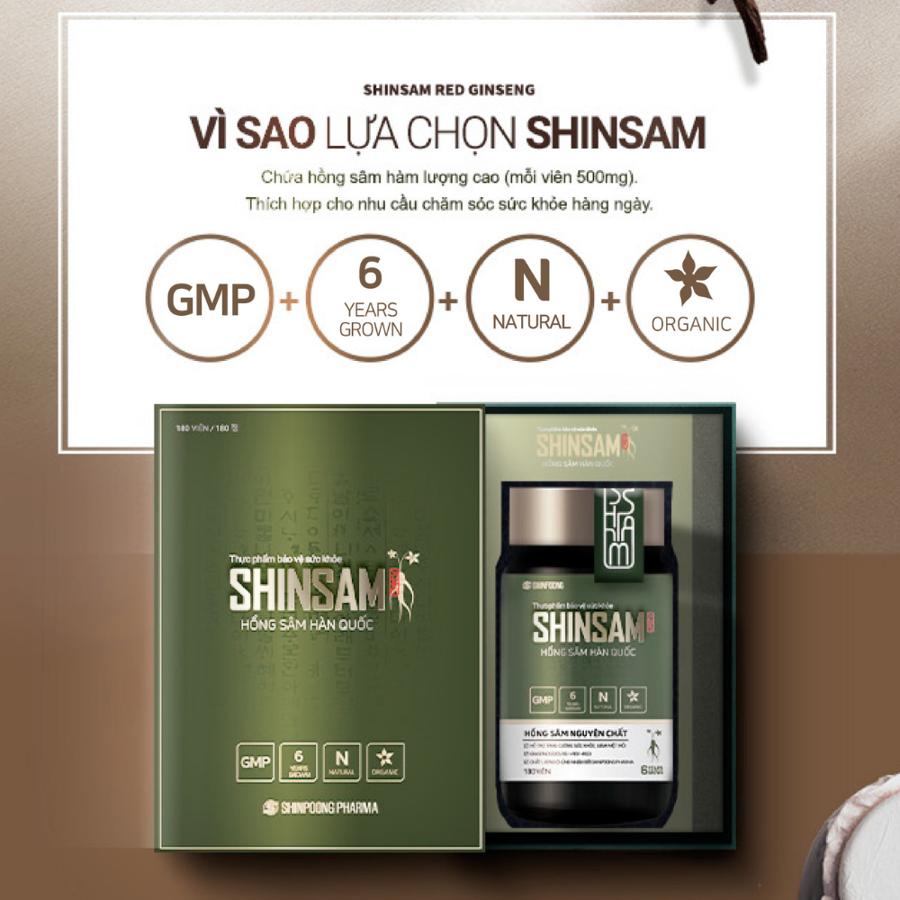 Hộp 180 Viên Uống Hồng Sâm Hàn Quốc  Hồng Sâm 6 Năm Tuổi SHINSAM Korean Red Ginseng - Hỗ Trợ Giảm Mệt Mỏi