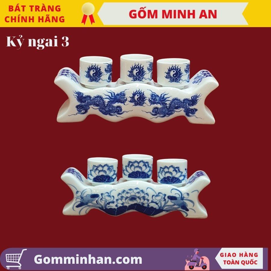 Bộ Kỷ Thờ Ngai 3 chén vẽ Hoa Sen Vẽ Rồng Cao Cấp- Gốm Sứ Bát Tràng- Gốm Minh An