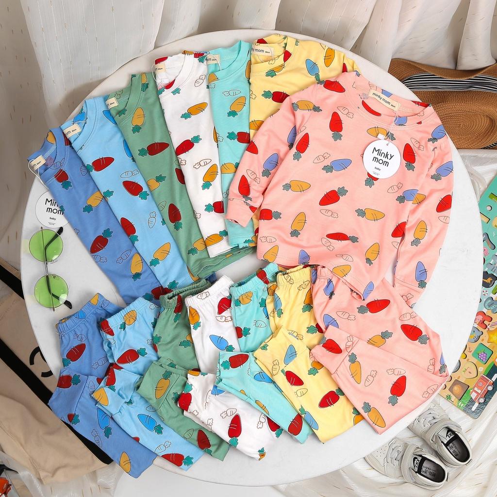 Bộ dài tay Minky Mom thun lạnh in hình cà rốt cho bé trai, bé gái từ 5-19kg