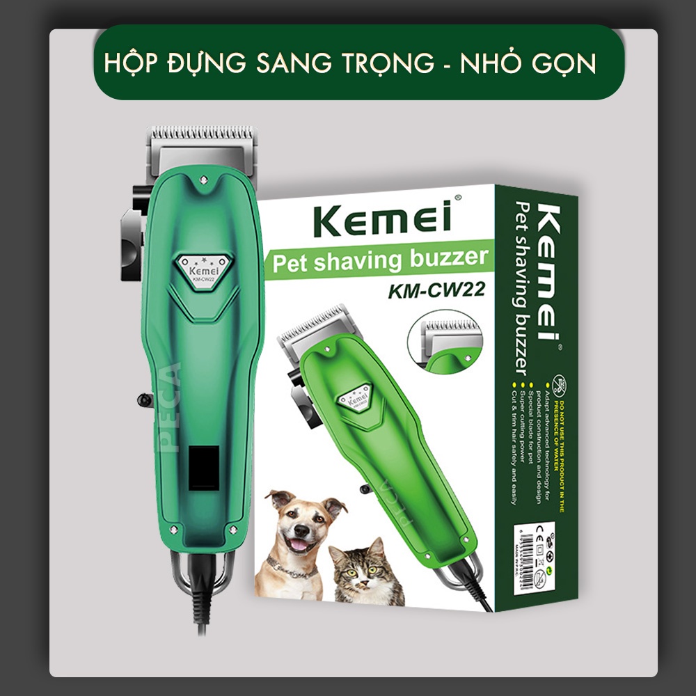 Tông đơ cắt tỉa lông thú cưng chuyên nghiệp Kemei KM-CW22 cắm điện trực tiếp kèm bộ phụ kiện lược, kềm dũa cắt móng thú cưng, lược kéo,...dùng cạo lông chó mèo tiện lợi