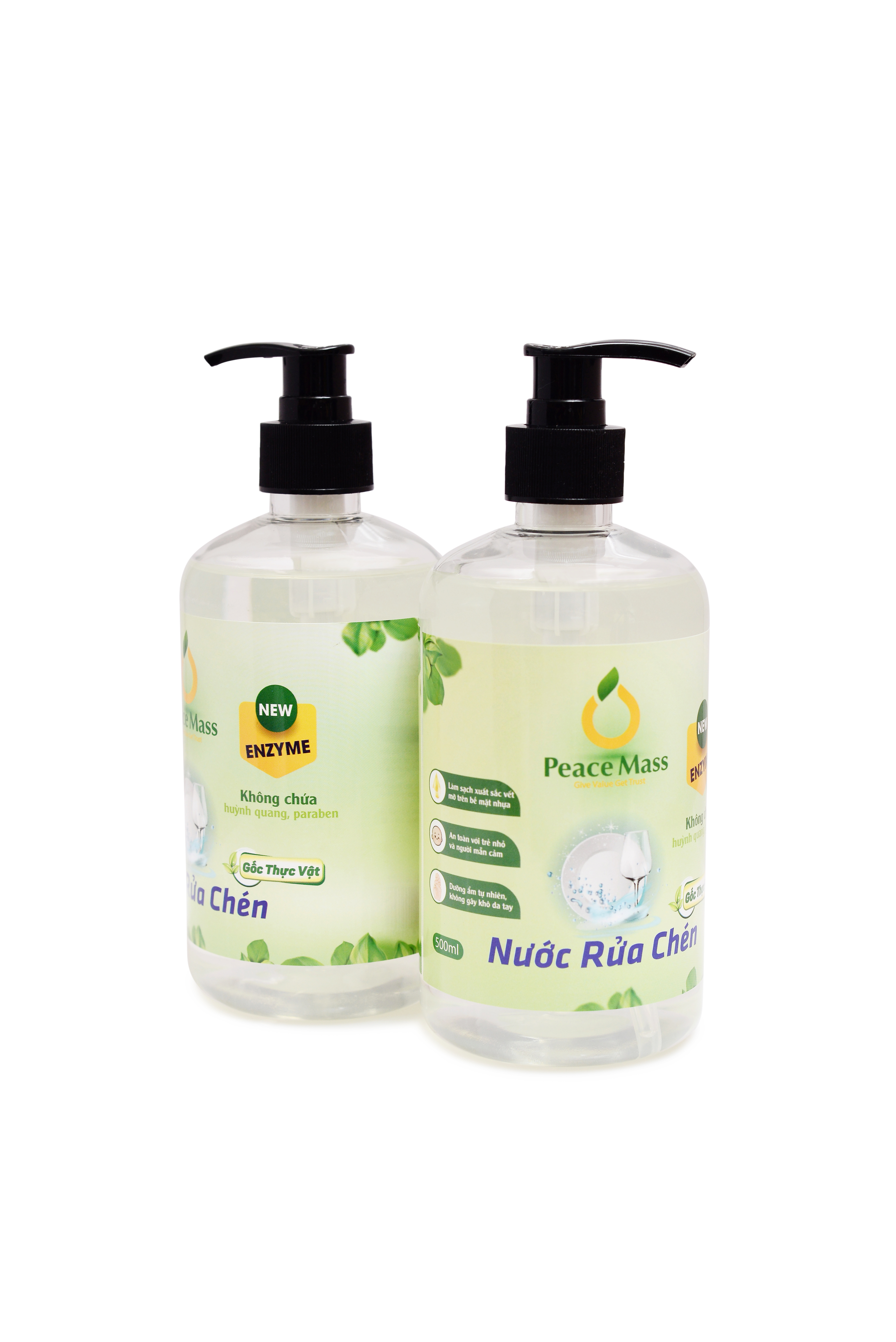 RBSC2 Combo Sản Phẩm Gốc Thực Vật Peace Mass Nước Rửa Bình Sữa 250ml (Chai tạo bọt) + Nước Rửa Chén 500ml (Thuộc nhóm Sản phẩm Lành tính /  Sinh học)