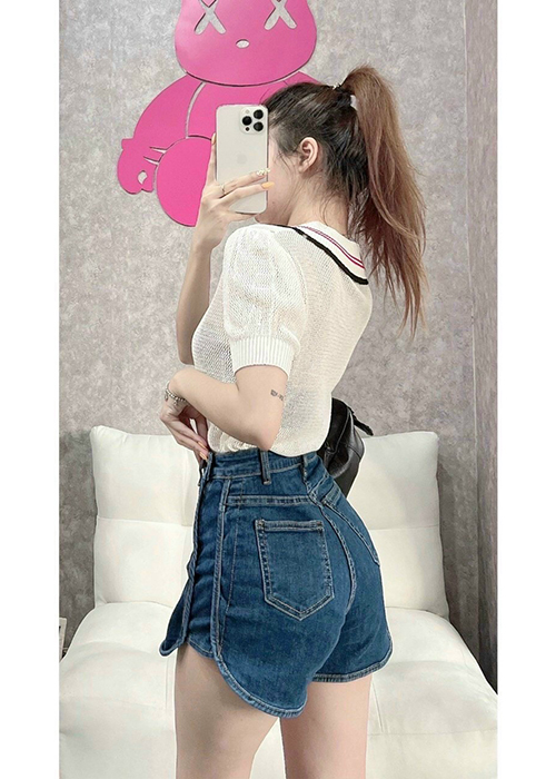 Quần Giả Váy Jean Lưng Cao Thời Trang