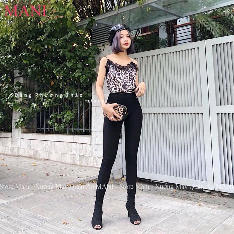 ☏Quần legging nữ cạp cao có túi nâng mông chun đen dài co giãn gen bụng vải dày cotton tập gym thể thao
