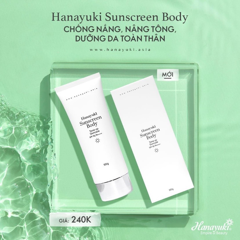 Kem Chống Nắng Sunscreen Body Hanayuki Chính Hãng SPF 50+/PA++++ Lâu Trôi , Nâng Tông 100g