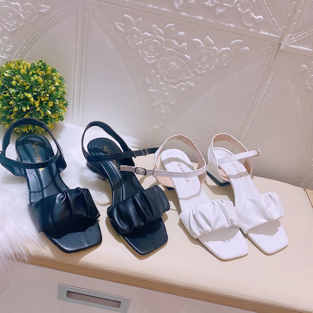 Dép sandal quai bèo nhúm gót vuông 4p cực xinh mẫu shop chụp