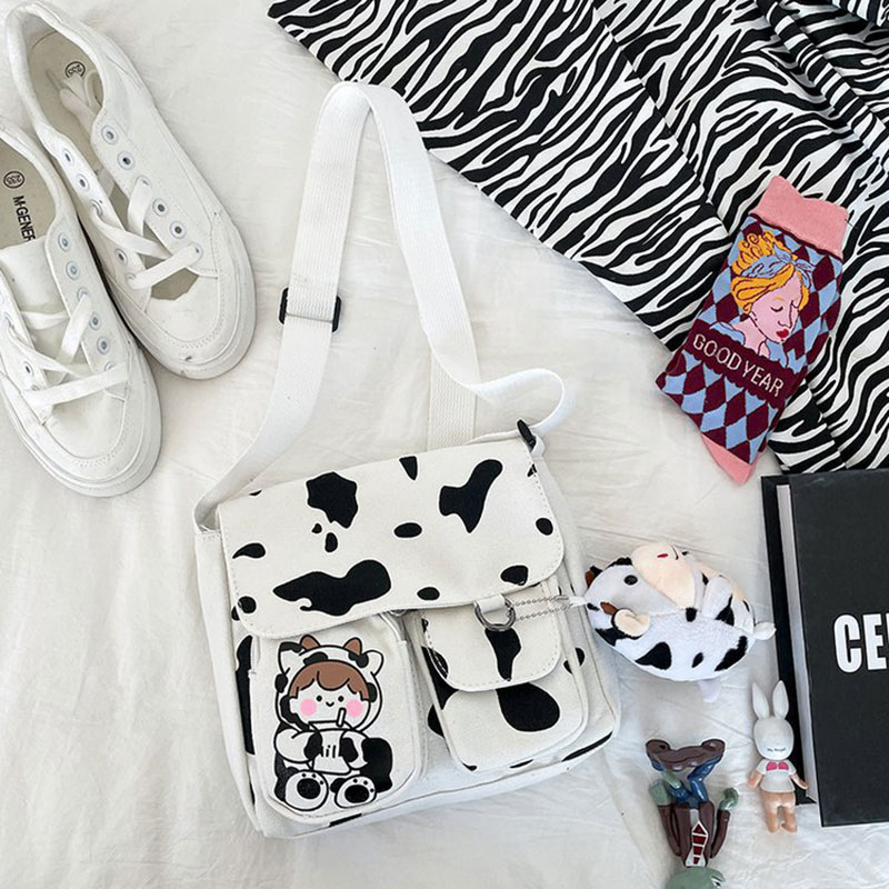 Túi Xách Nữ Đẹp Đeo Chéo Bò Sữa 2 Size, Túi Vải Canvas Đeo Chéo Đi Chơi Bò Sữa - OTV158 - Ope Store