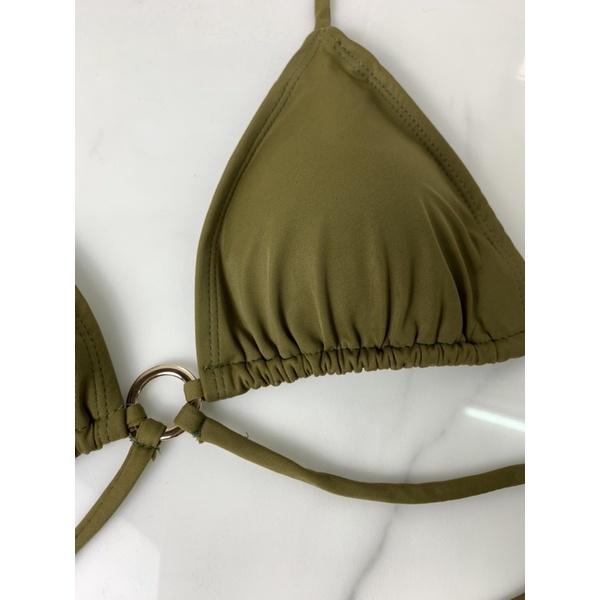 Bikini 2 mảnh tam giác khoen tròn dáng basic màu xanh rêu