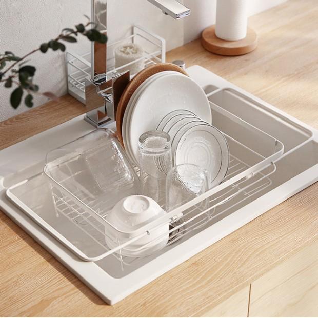 KỆ ĐỰNG CHÉN ĐĨA 2 TẦNG RÁO NƯỚC UBARA White