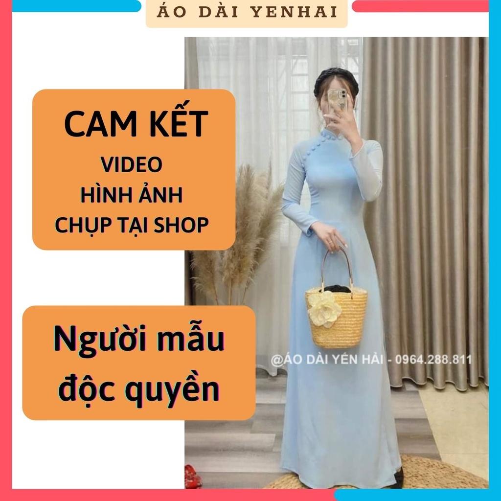 Áo dài truyền thống 4 tà thiết kế cúc bọc lụa cao cấp màu xanh ngọc |