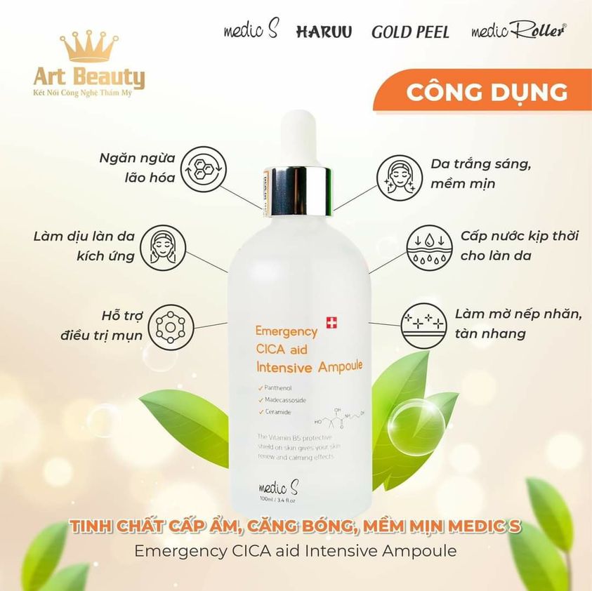 Tinh chất căng bóng, cấp ẩm và mềm mịn – Emergency CICA aid Intensive Ampoule – Renew and Calming – Medic S 100ml