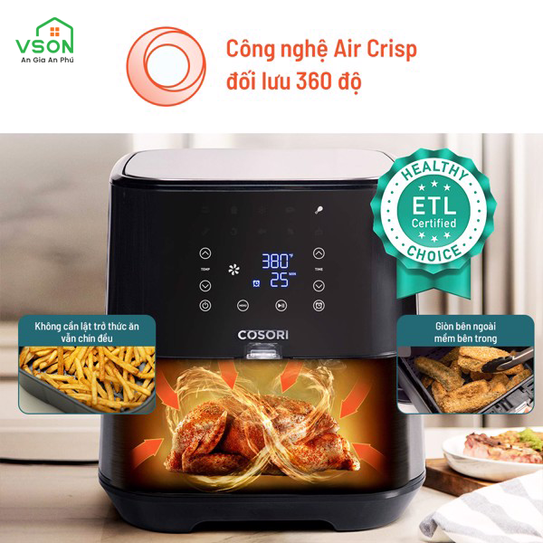 Nồi Chiên Không Dầu Thương Hiệu Mỹ COSORI CP258 5.5L - Màn hình cảm ứng - Chức năng sấy khô - Hàng Chính Hãng