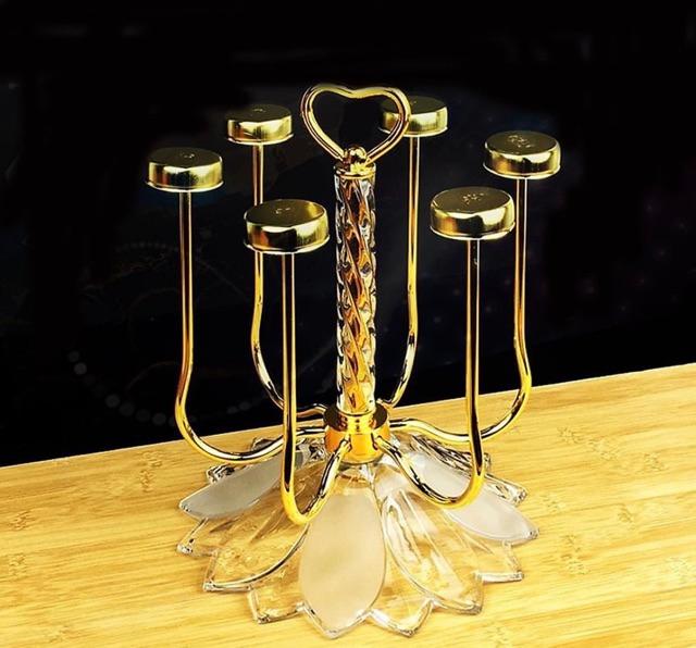 Khay cắm cốc,giá úp cốc inox đế thủy tinh phong cách hiện đại 2 màu vàng,trắng