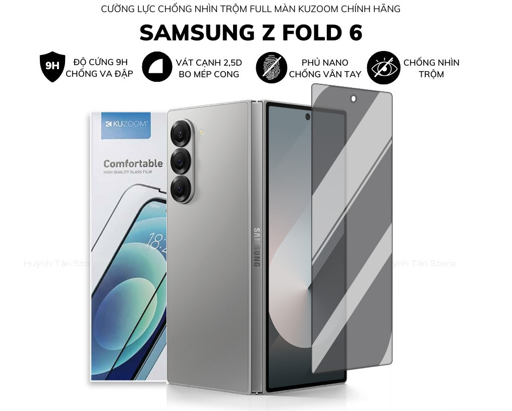 Kính cường lực cho Samsung Galaxy Z Fold 6 chống nhìn trộm full màn hình ngoài chính hãng KUZOOM - hàng chính hãng