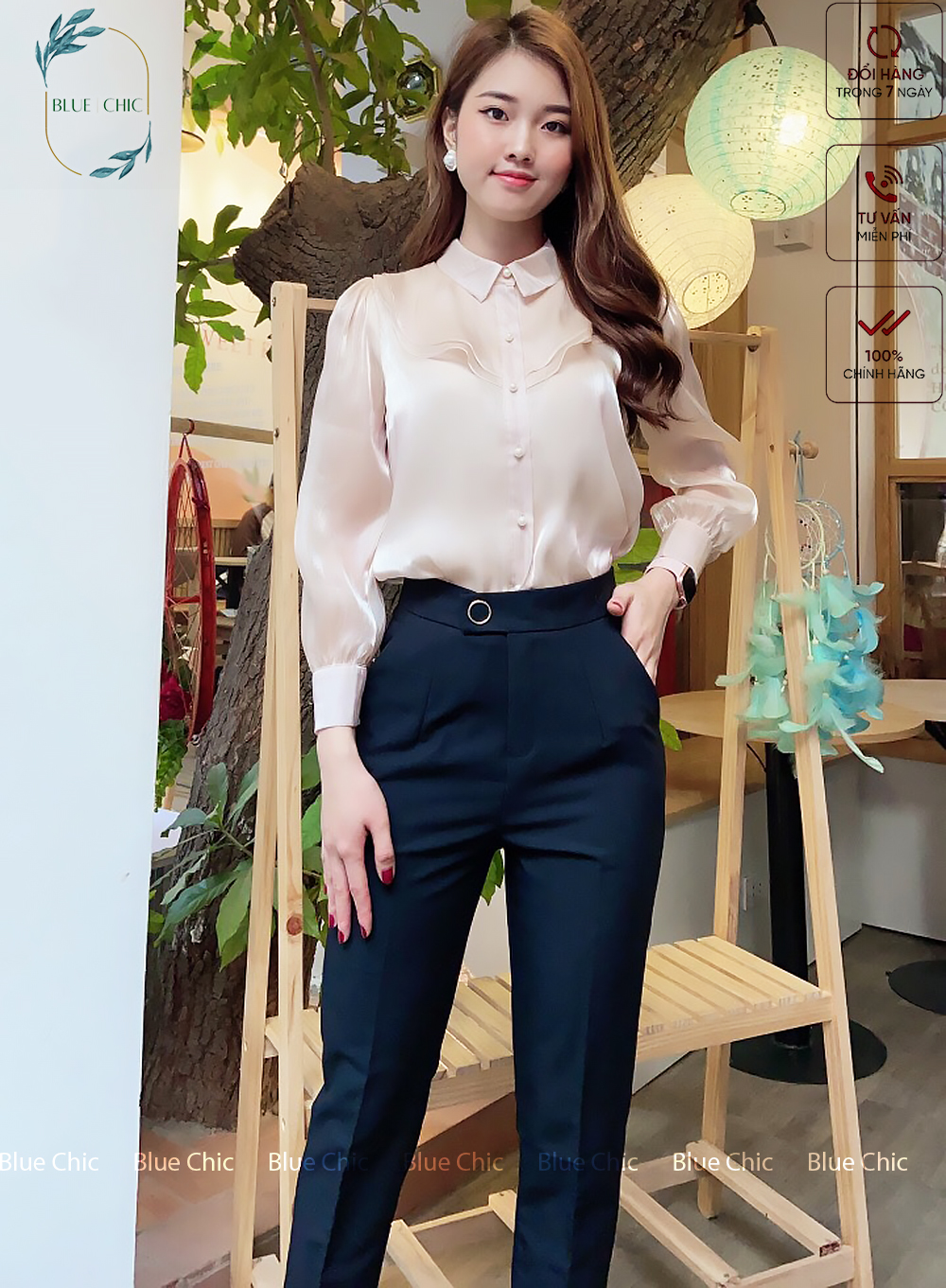 Quần baggy nữ Blue Chic đai tròn đẹp cúc bấm lệch gấu đồ công sở form dáng chuẩn chất vải cao cấp