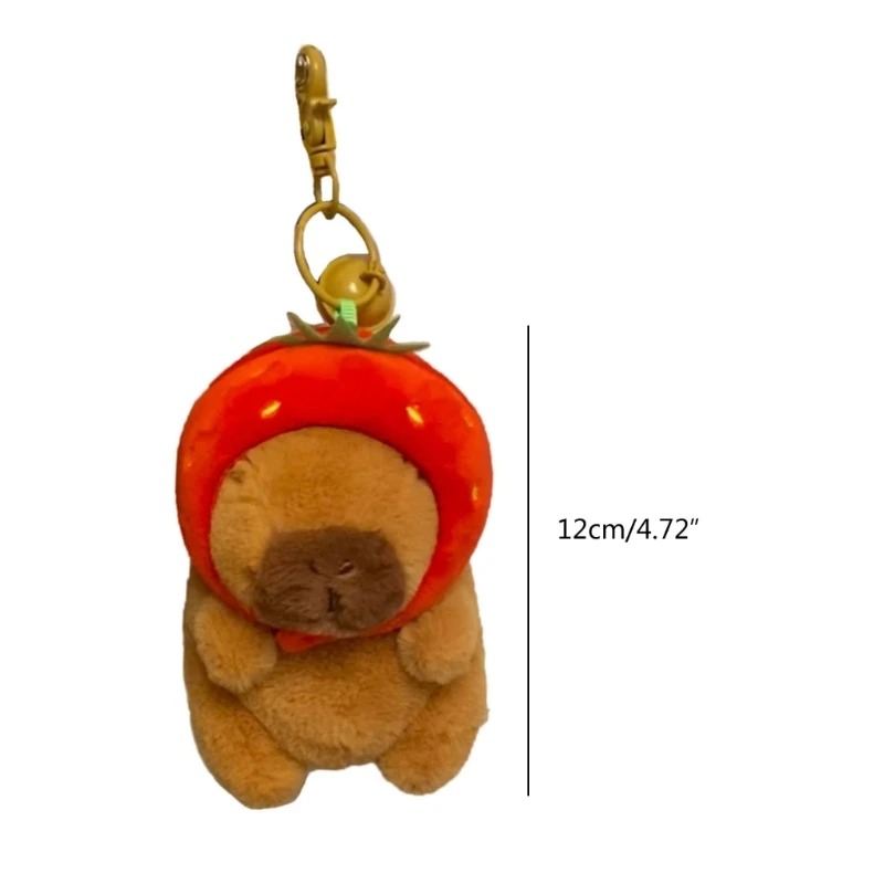 Móc khoá Capybara 12 cm vô tri hài hước, thú nhồi bông chuột lang nhiều mẫu mã đeo balo, đội mũ dâu, gấu bông Capybara có tóc Hồng Nâu