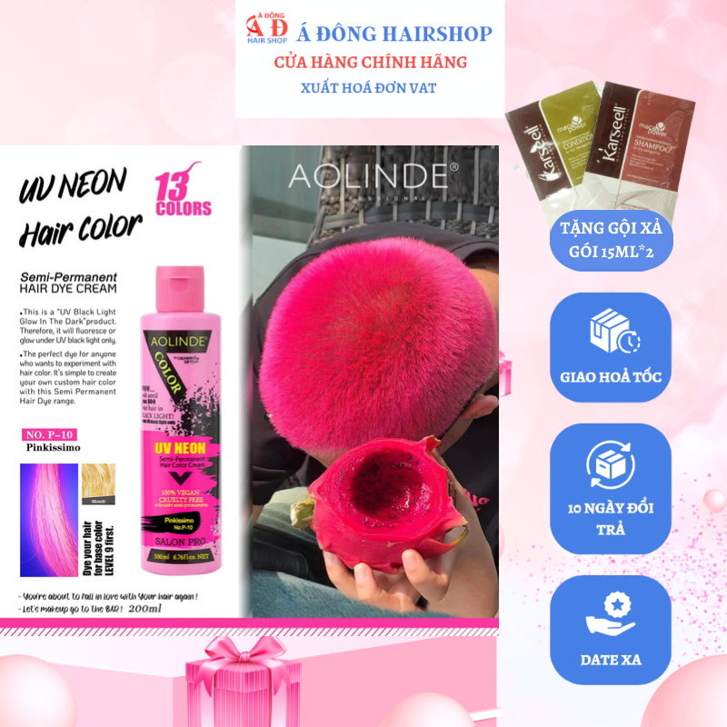 Kem nhuộm tóc Semi UV Neon không Amoniac trên nền tóc tẩy Level 9 - Aolinde Màu hồng Pink 200ml + Gội xả gói Karseell 15ml