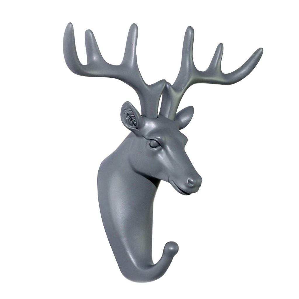 Nordic Style Resin Animal Head Wall Hook Coat Hanger Towel Rack Gray Color-Deer