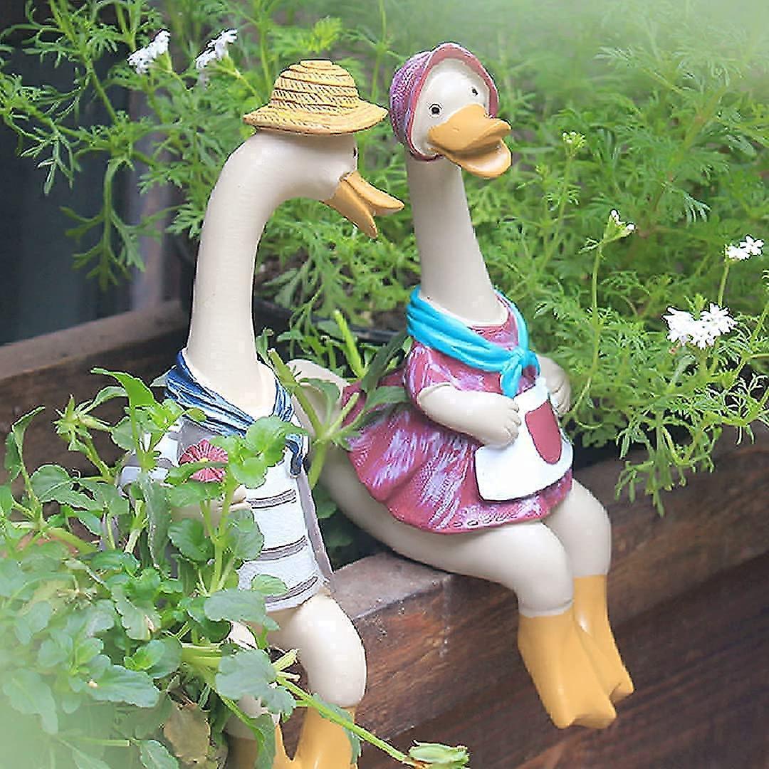 2PCS Ducks Garden Tượng trang trí, đồ trang trí vịt nam, tác phẩm điêu khắc động vật, tượng nhỏ dễ thương