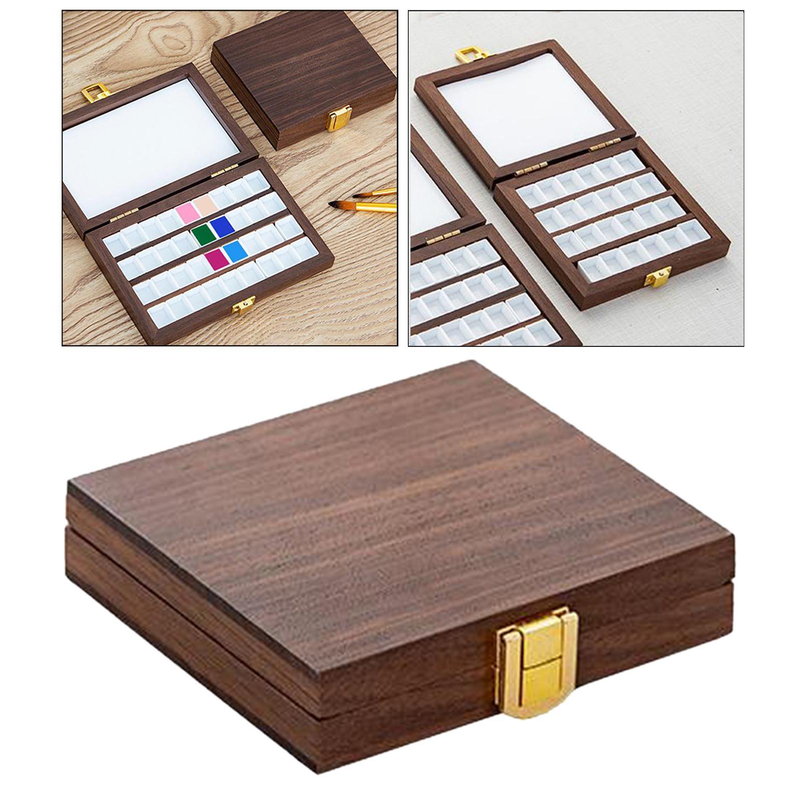Empty Watercolor Palette with Lid Wooden Acrylic Paint Box with Mixing Area Portable Sketchbook Palette Paint Tray Box for Painters Students