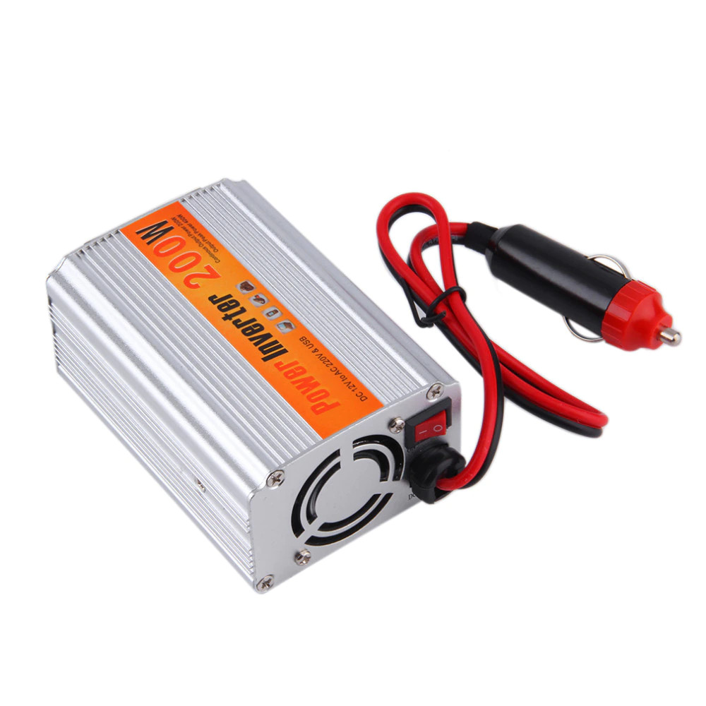 Bộ Chuyển Đổi Nguồn Điện Cao Cấp DC 12V sang AC 220V Công Suất 200W Sử Dụng Trên Ô Tô Tích Hợp 1 Cổng Sạc USB 5,5V - 1A