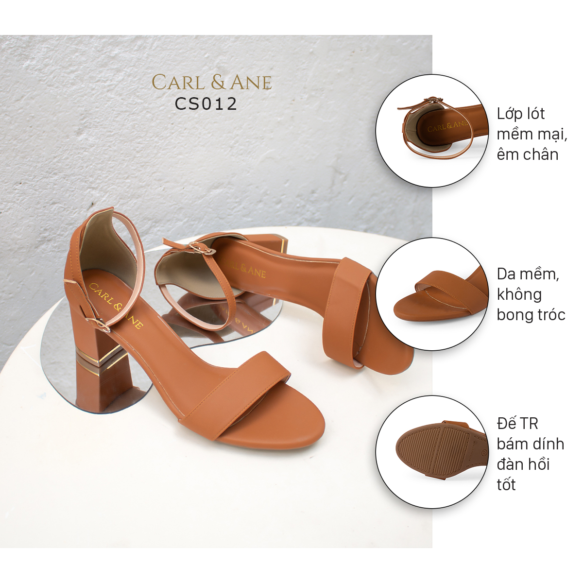 Giày sandal cao gót Erosska thời trang mũi hở quai ngang cao 7cm CS008