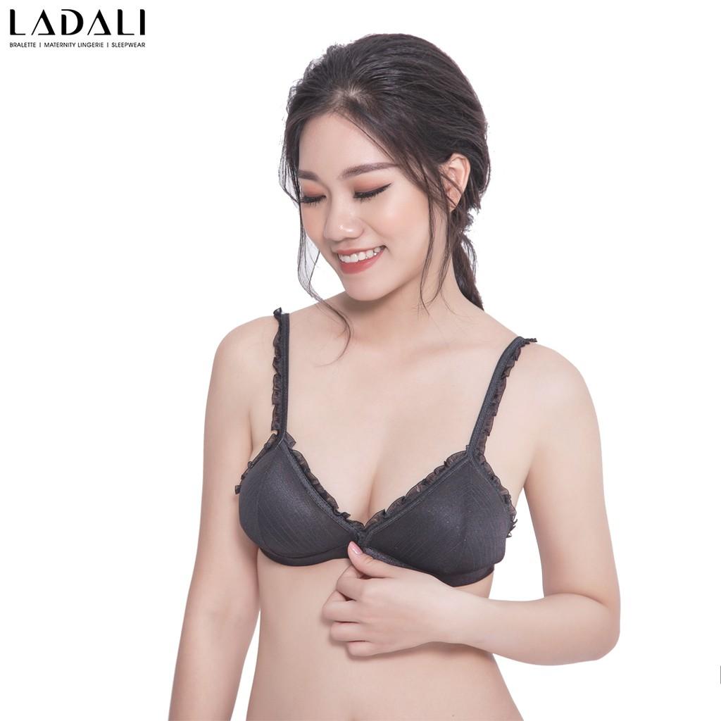 Bộ đồ lót bra ren ngực bèo nhún 2 dây không gọng cao cấp Ladali