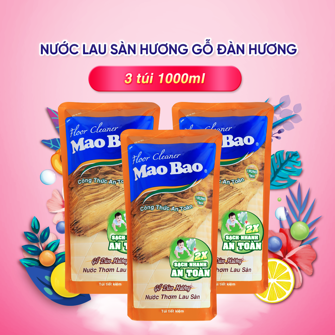 Combo 03 túi Nước Thơm Lau Sàn Mao Bao 1000ml - Gỗ Đàn Hương