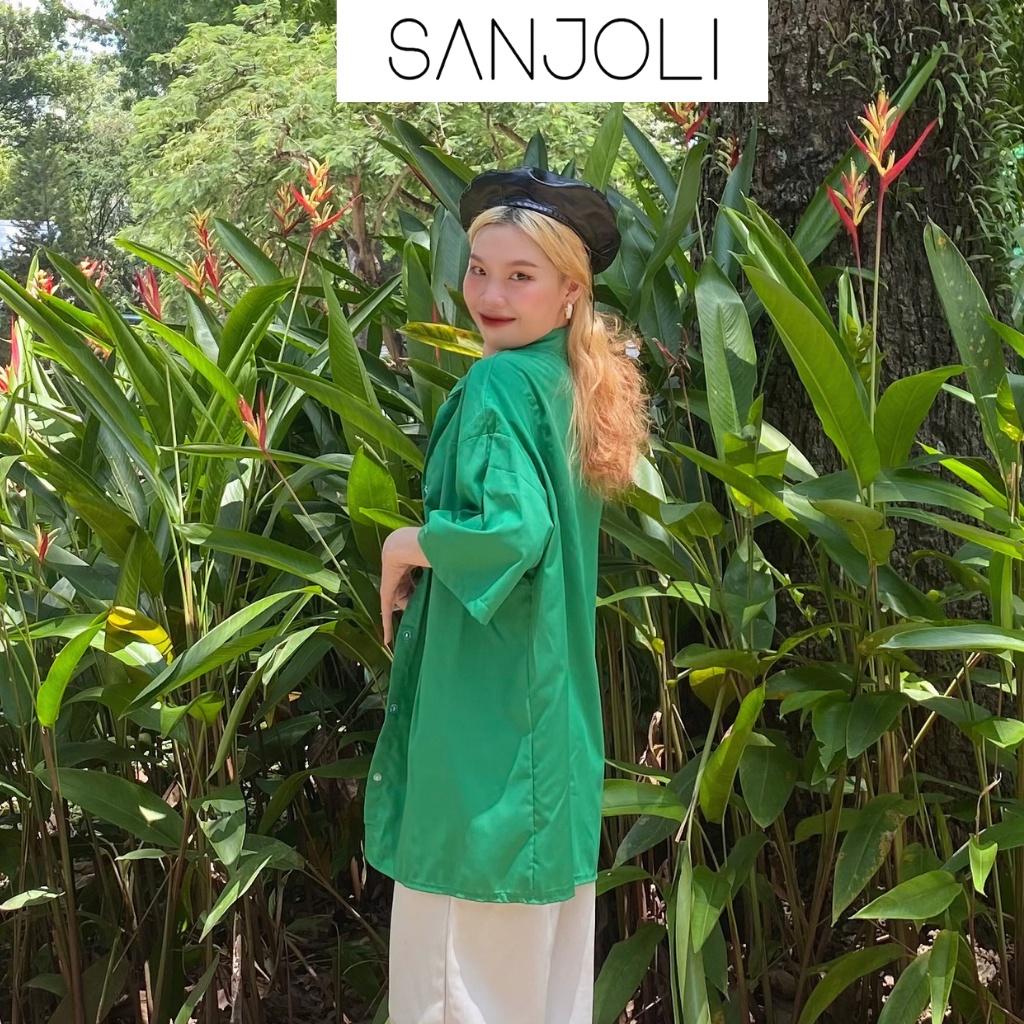 Áo Sơ Mi Form Rộng SANJOLI Áo So Mi Nữ Kiểu Oversize Tay Ngắn Thiết Kế Hàn Quốc Hot Trend AO058