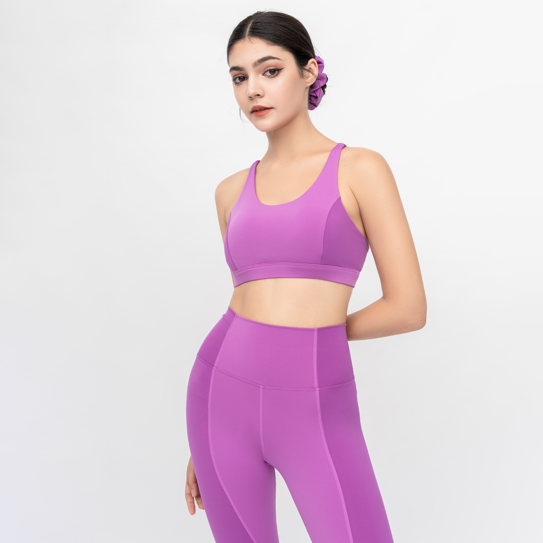 Set Đồ Tập Yoga Gym Luxury Hibi Sports H149 phối hai màu, màu Tím, Kèm Mút Ngực, Chất Vải Cao Cấp