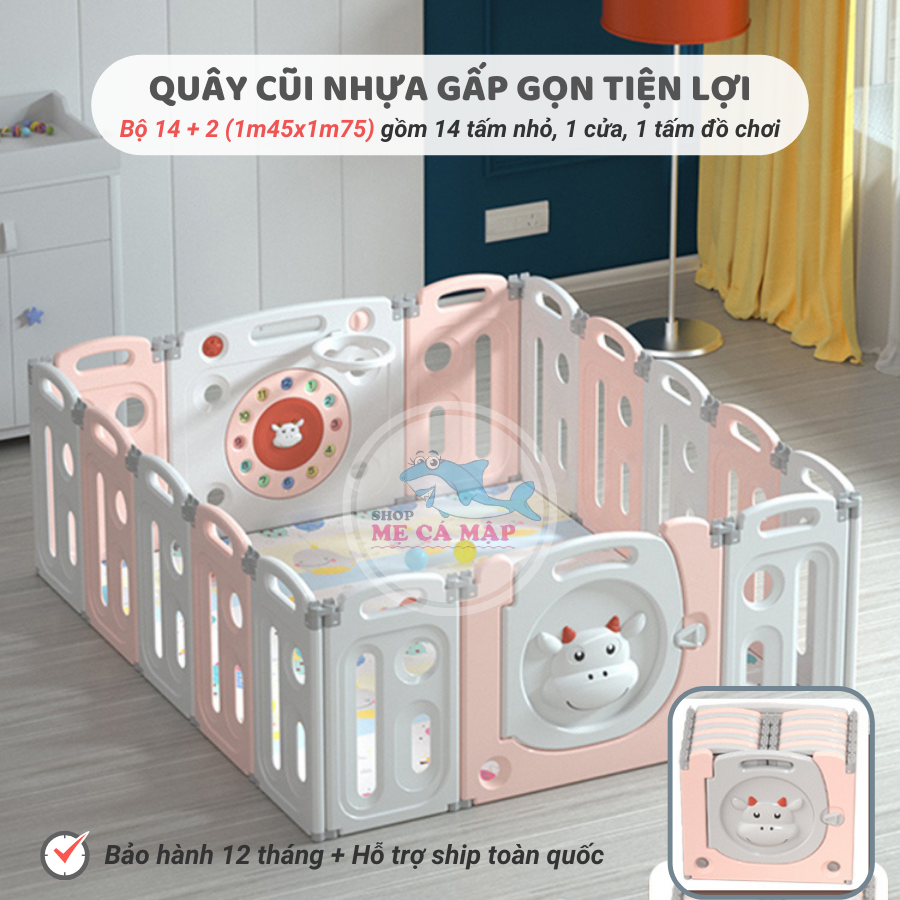 Quây cũi nhựa gấp gọn NEW TẶNG BÓNG RỔ, BÓNG THẢM, quây cũi cho bé nhựa an toàn