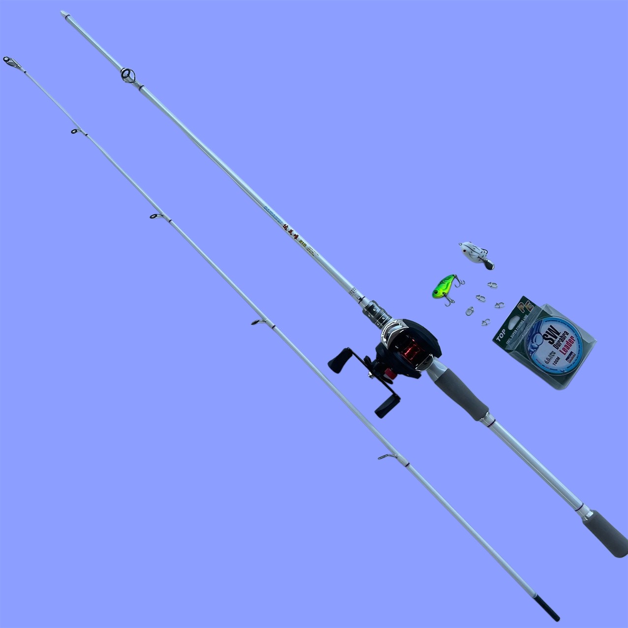 Bộ Cần Câu Lure Máy Ngang Cần Dawa Trắng + Máy Ngang Tặng Phụ Kiện