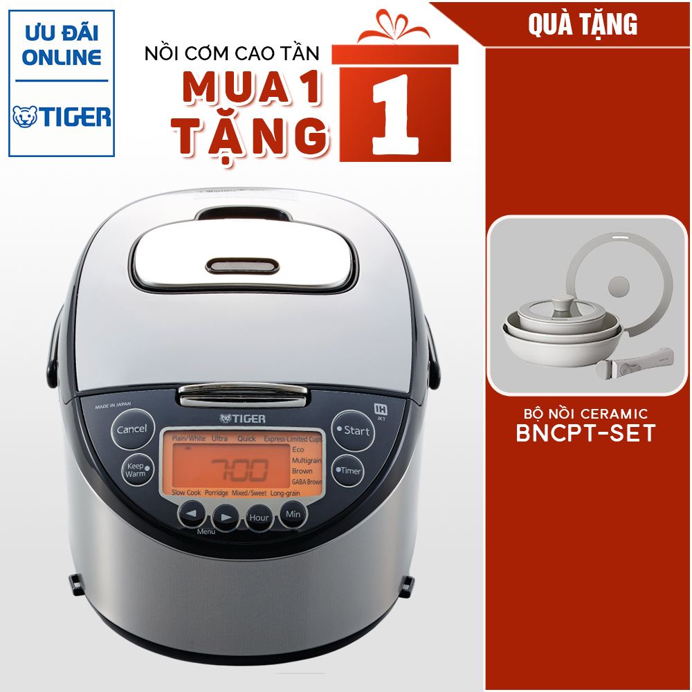 Nồi cơm điện tử cao tần Tiger 2 trong 1 JKT-D10V Tặng Bộ Nồi Cremic PoongNyun Hàn Quốc BNCPT-SET - Hàng Chính Hãng