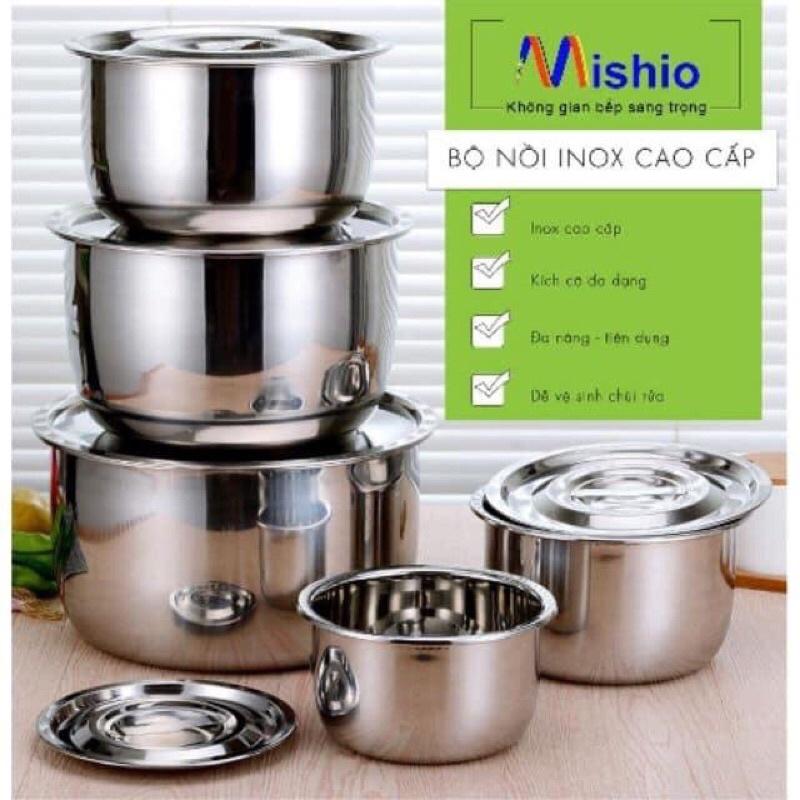 Bộ 5 thố inox đựng thực phẩm, các loại hạt, thức ăn để tủ lạnh có nắp an toàn cho mọi gia đình