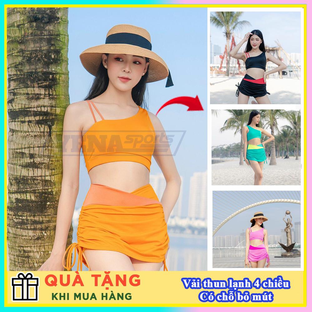 Bikini nữ 2 mảnh phối đồ bơi nữ váy 2 lớp có quần trong thun lạnh co dãn 4 chiều chất dày tôn dáng gợi cảm sang chảnh đi biển | QP034